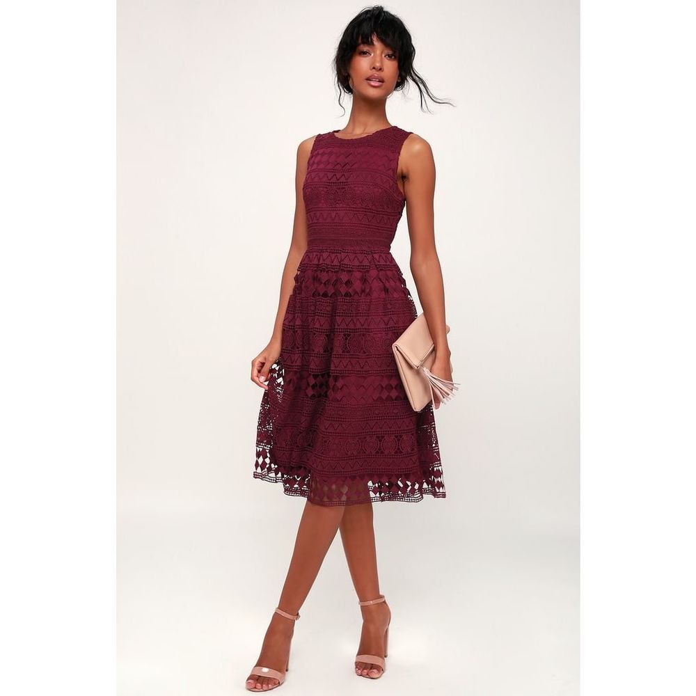 Lulus Madly in Love Plum Purple Lace Sleeveless Midi Dress size L NWT